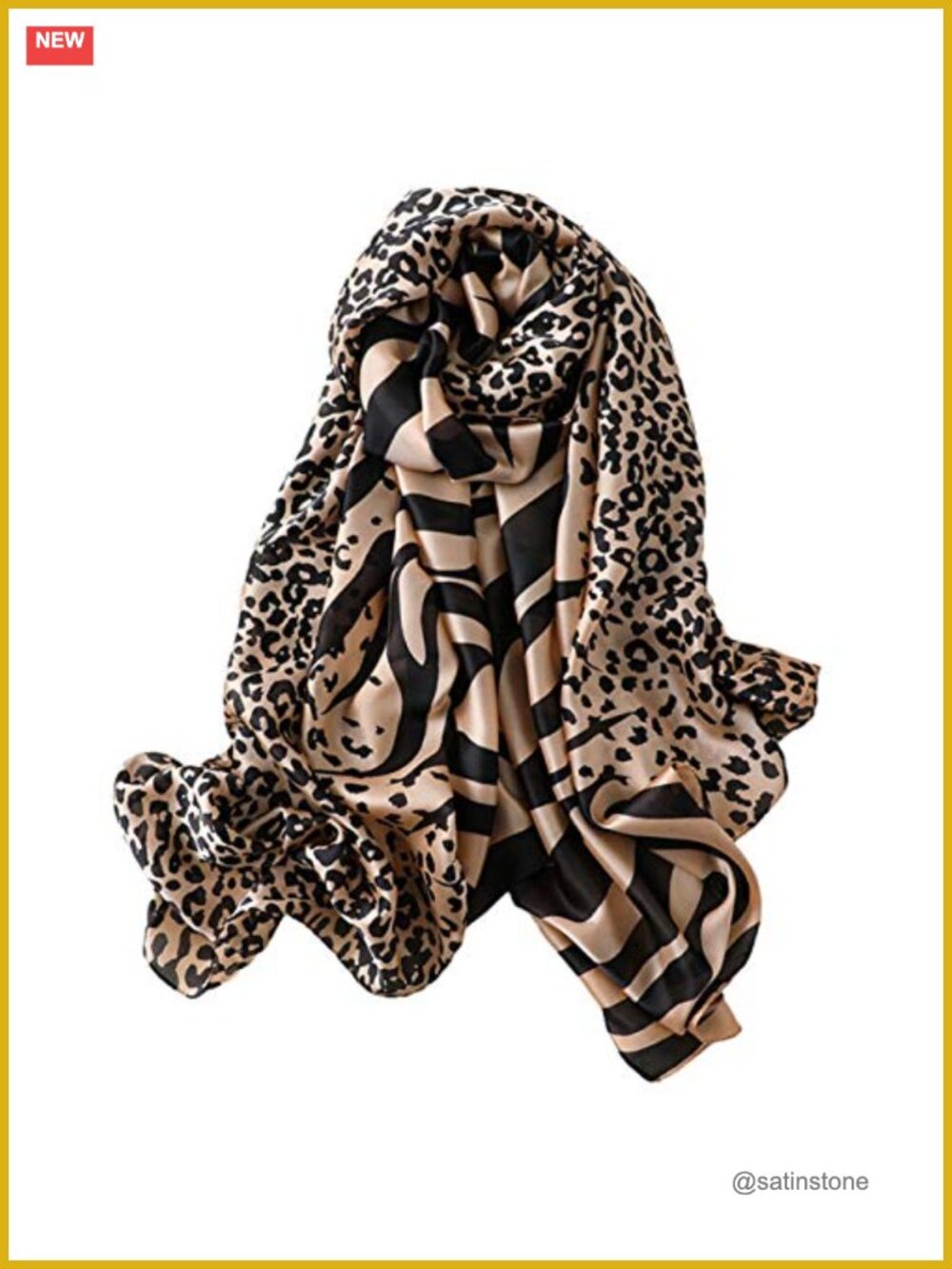100% Mulberry Silk Scarf Long Lightweight Shawl Wrap Animal Print